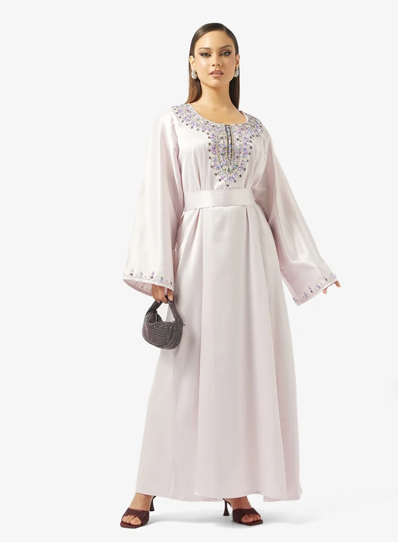 hayas closet Floral Embroidery Work At Front Section And Belt Jalabiya